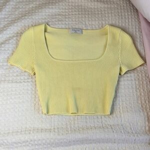 Aritzia Babaton Sculpt Knit Squareneck Top in Chamomile Yellow
